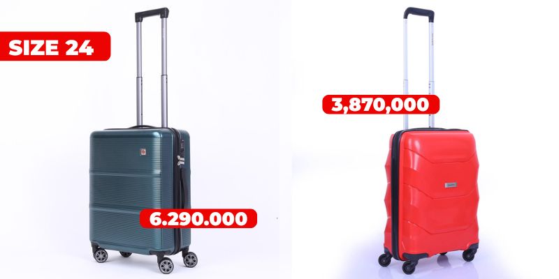 Hai mẫu vali cùng kích cỡ nhưng khác chất liệu nên có sự chênh lệch về giá