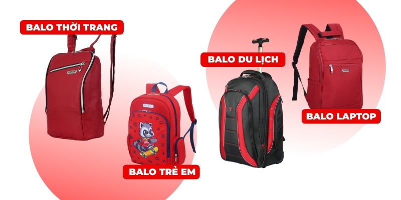 Balo màu đỏ các dòng riêng cho laptop, du lịch, trẻ em và thời trang