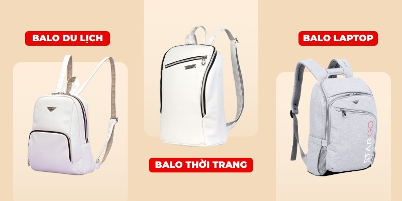 Balo màu trắng các dòng riêng cho laptop, du lịch, trẻ em và thời trang