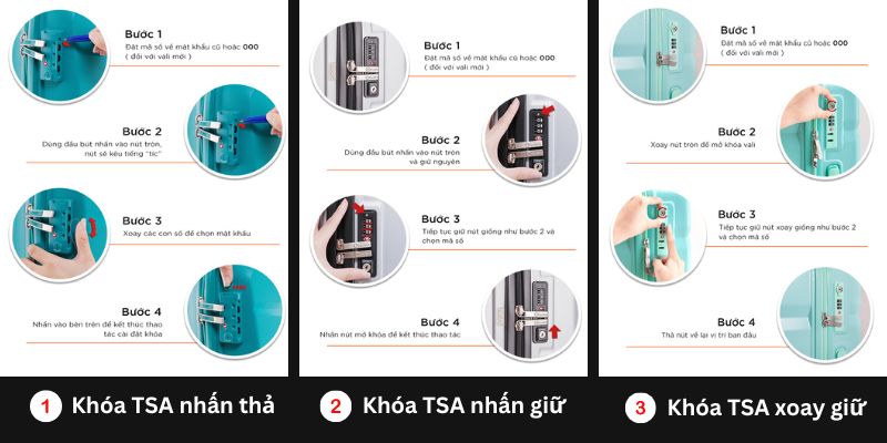 Cách Đặt Mật Khẩu Vali 3 Số