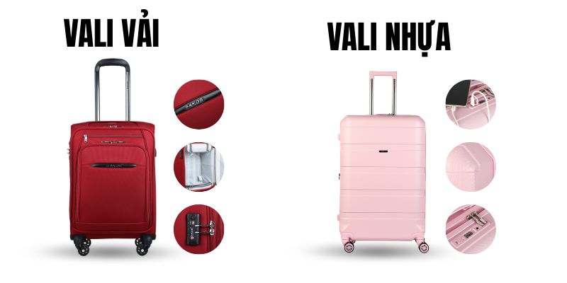 Các loại vali phổ biến chia theo chất liệu và nhu cầu. (Ảnh: Sakos.vn)