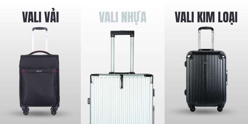 Các Loại Vali Phổ Biến Chia Theo Chất Liệu. (Ảnh: Sakos.vn)