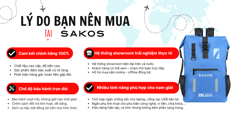 Top 3 balo du lịch balo du lịch chống trộm Sakos bền bỉ và tiện dụng nhất