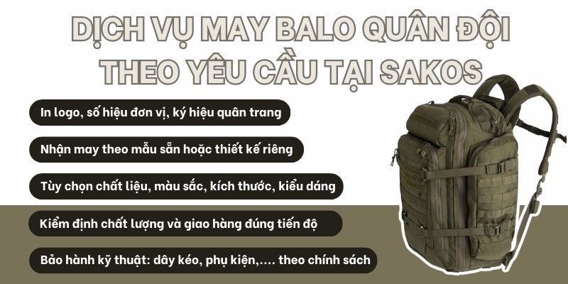 Dịch vụ may balo quân đội theo yêu cầu tại Sakos