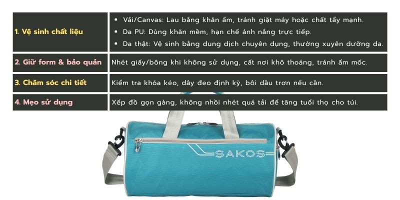 Hướng dẫn bảo quản và vệ sinh túi xách du lịch vải dù