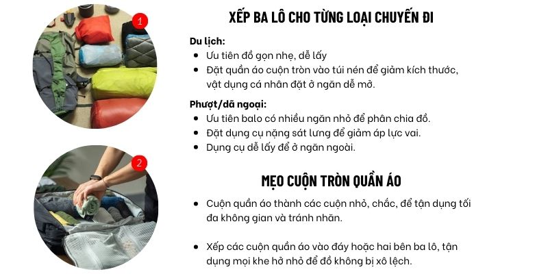 Kỹ thuật xếp ba lô nâng cao và mẹo nhỏ