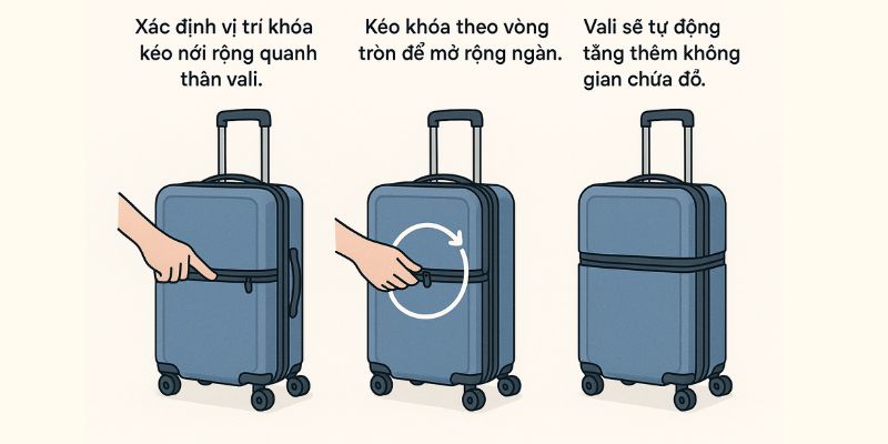 Cách mở rộng ngăn vali