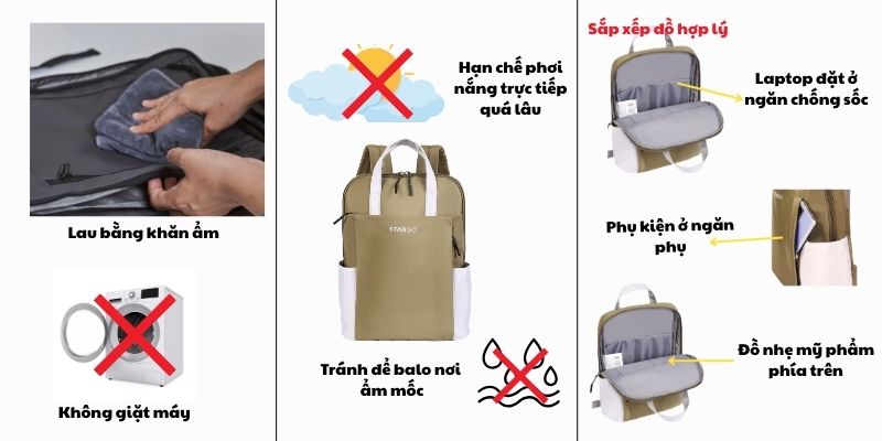 Hướng dẫn sử dụng & bảo quản balo nữ đi chơi Sakos