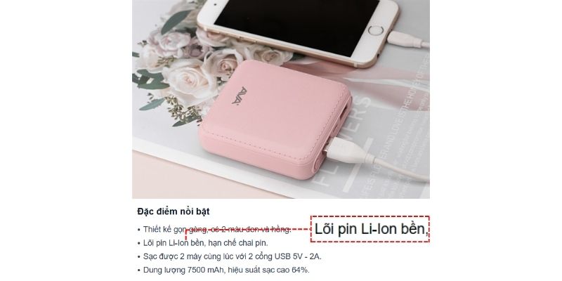 Pin sạc dự phòng 7500 mAh là pin Lithium