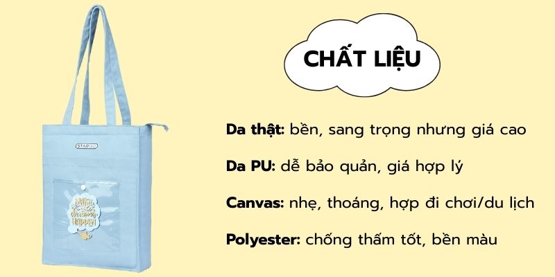 Tiêu chí lựa chọn túi xách dễ thương - chất liệu