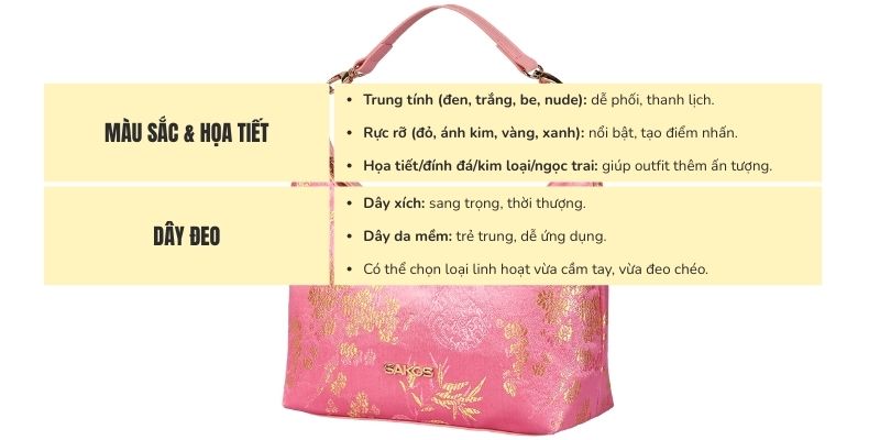 Tiêu chí lựa chọn túi xách nhỏ gọn - màu sắc dây đeo