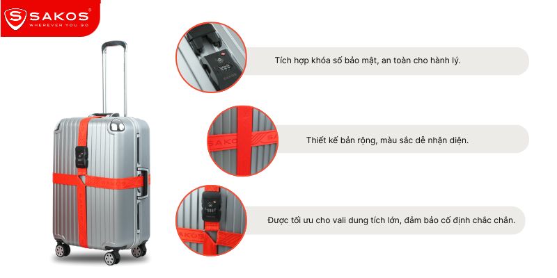 Chi tiết đai vali chữ thập Sakos