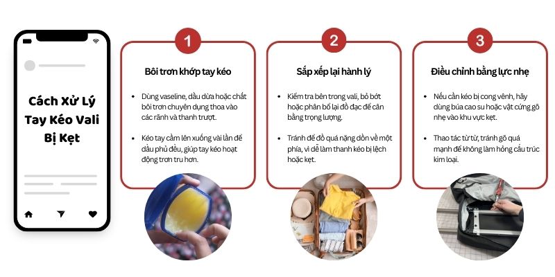 cách xử lý khi tay kéo vali bị kẹt