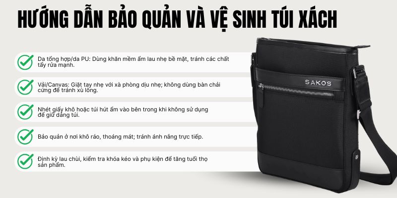 Hướng dẫn bảo quản và vệ sinh túi xách nam (Ảnh: Sakos.vn)
