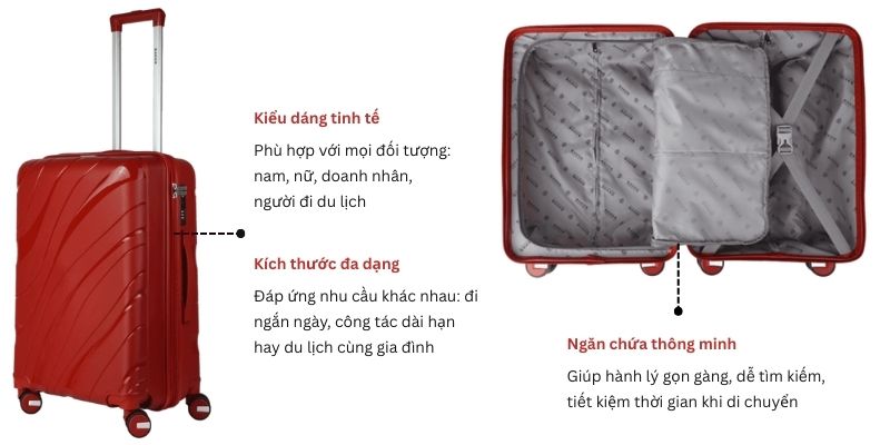 thiết kế sang trọng vali nhựa