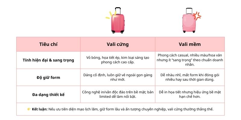 về thiết kế vali nhự cứng mềm