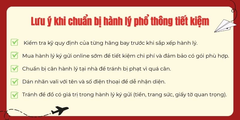 Lưu ý khi chuẩn bị hành lý phổ thông tiết kiệm