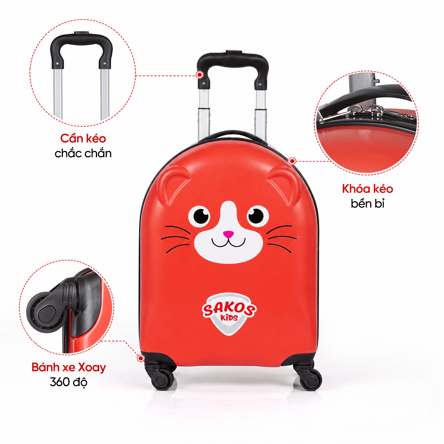 Vali kéo trẻ em Sakos Amico red cat