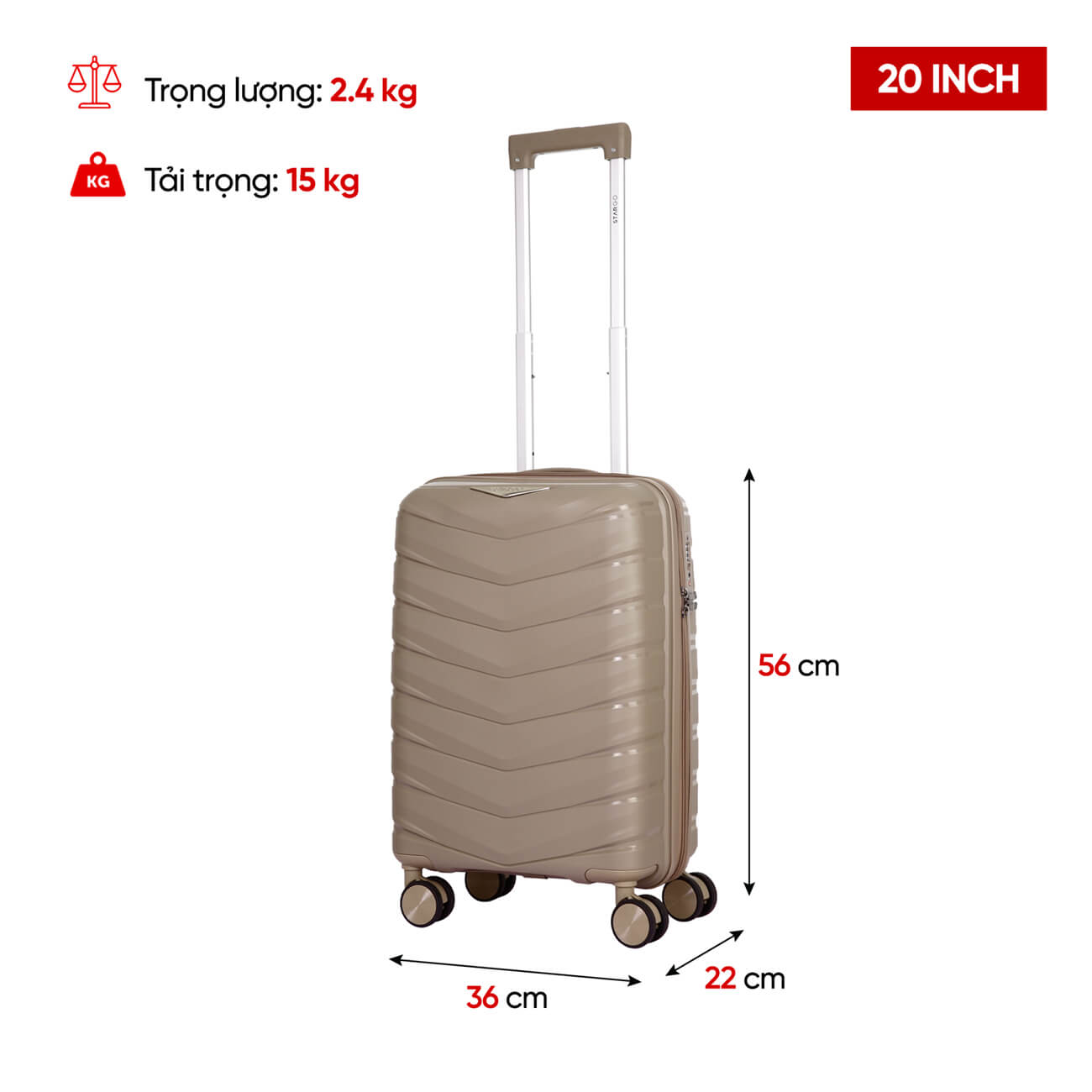 Vali kéo nhựa Stargo Scaria S nâu Vali kéo nhựa Stargo Scaria S nâu