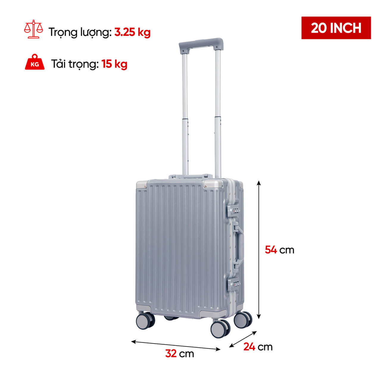 Vali nhựa khung nhôm Stargo Avita S bạc Vali nhựa khung nhôm Stargo Avita S bạc