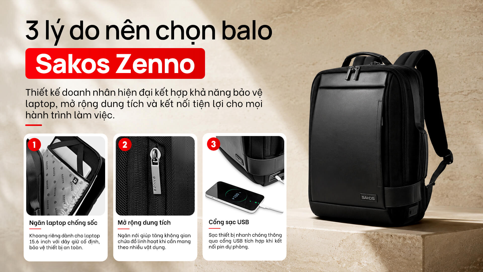 Balo laptop Sakos Zenno