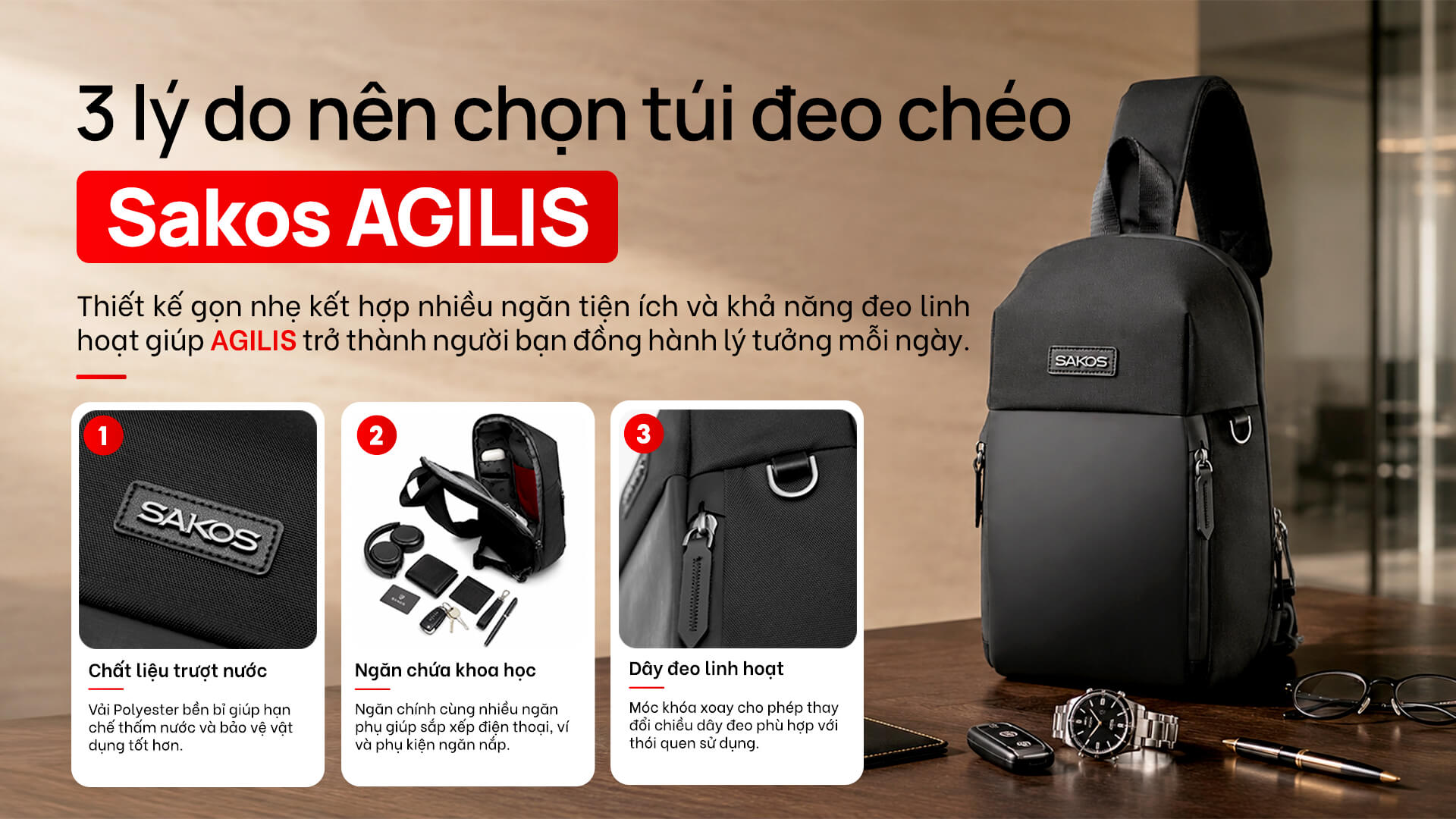 Túi đeo chéo Sakos Agilis