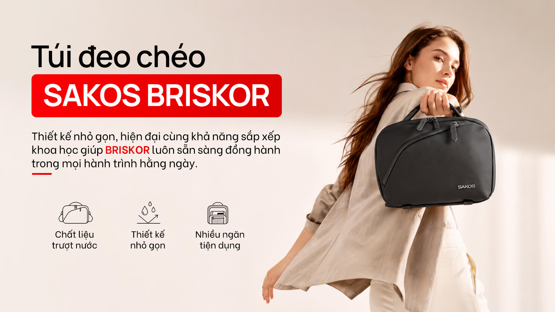 Túi đeo chéo Sakos Briskor đen